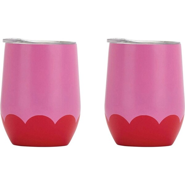 2x Annabel Trends 295ml Stainless Steel Wave Wine Tumbler Double Walled Pink Red