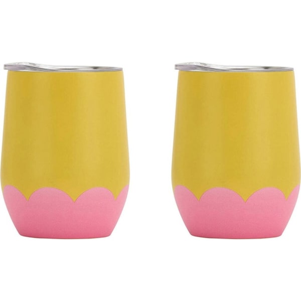 2x Annabel Trends 295ml Stainless Steel Wave Wine Tumbler Drink Cup Yellow Candy