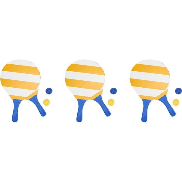 3x Annabel Trends Beach Bat & Ball Kids Ping-Pong Outdoor Toy Set Yellow Stripe