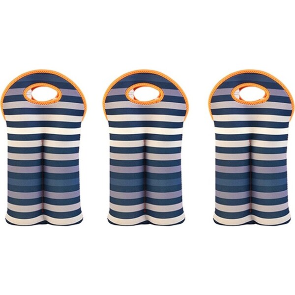 3x Annabel Trends Neoprene Double Bottle Bag 38cm Carry Storage Gradient Stripe