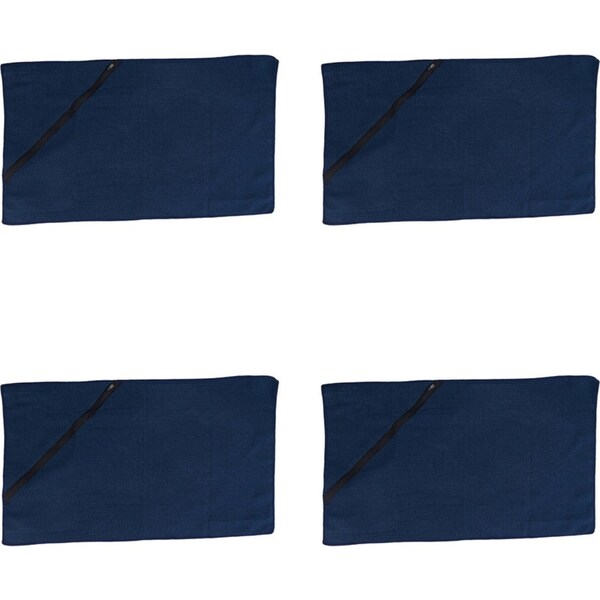 4x Annabel Trends Waffle Sports Gym Towel w/ Zip Pocket 40x75cm Absorbent Navy