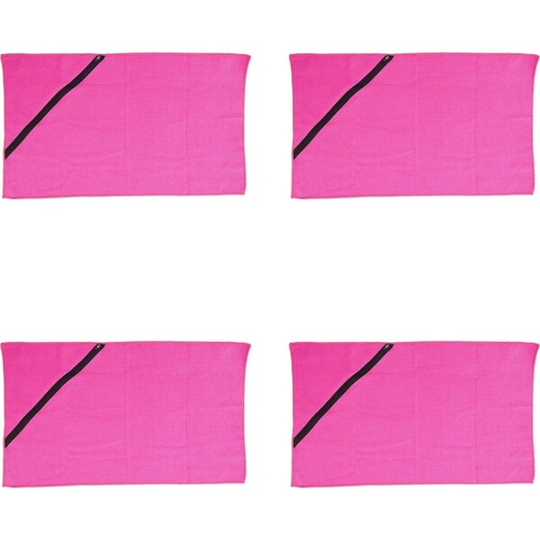 4x Annabel Trends Waffle Sports Gym Towel w/ Zip Pocket 75cm Absorbent Hot Pink