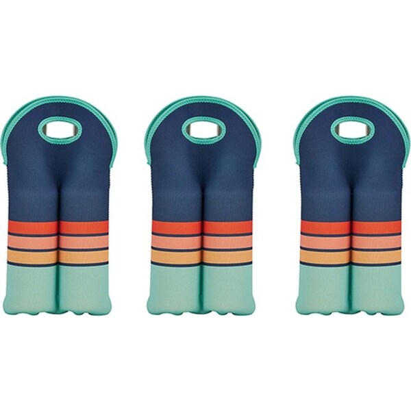 3x Annabel Trends Neoprene Double Bottle Bag 24x38cm Carry Storage Navy Sunrise