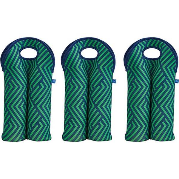 3x Annabel Trends Neoprene Double Bottle Bag 24x38cm Carry Drink Storage Zig Zag
