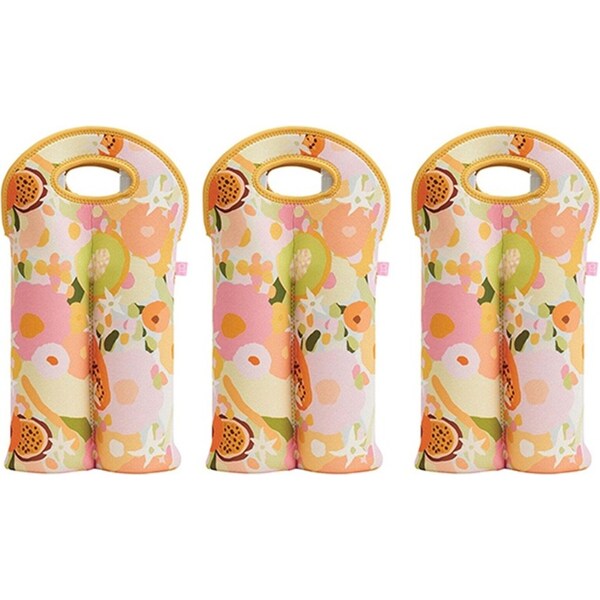 3x Annabel Trends Neoprene Double Bottle Bag 24x38cm Carry Storage Tutti Fruitti