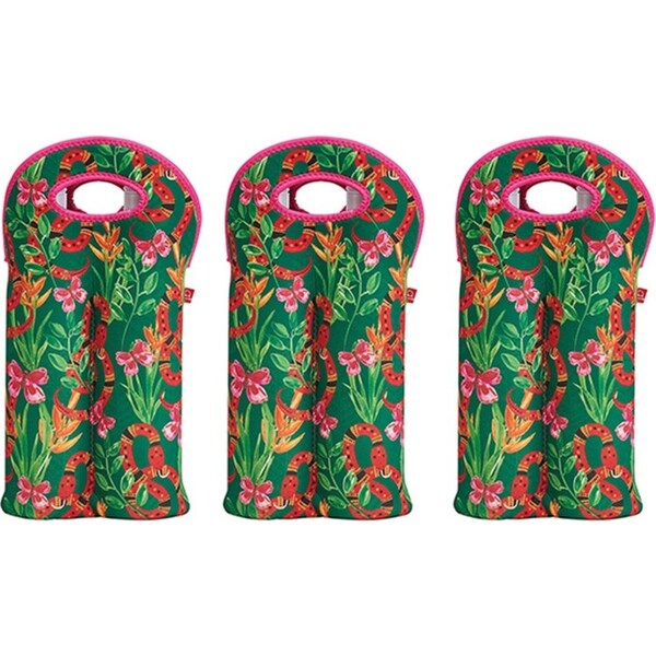 3x Annabel Trends Neoprene Double Bottle Bag 24x38cm Carry Storage Jungle Snake