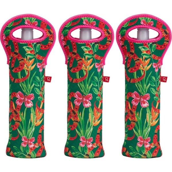 3x Annabel Trends Neoprene Single Bottle Bag 14x38cm Carry Storage Jungle Snake