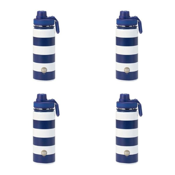 4x Annabel Trends Watermate 550ml Stainless Steel Bottle Tumbler Navy Stripe