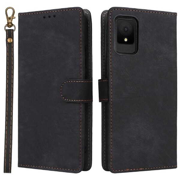 For TCL 502 Case RFID Blocking Drop-proof Wallet Phone Cover with Handy Strap