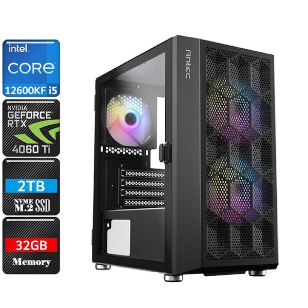 Intel Core i5 12600KF RTX 4060 Ti RGB Gaming PC, 32GB RAM/2TB NVMe SSD/WIFI 6 [12600KF-RTX4060TI-32G2S-NX200MR-NO]