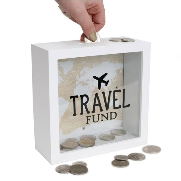 Splosh Travel Fund Savings Money Wood Change Box Storage 18x18cm Square White