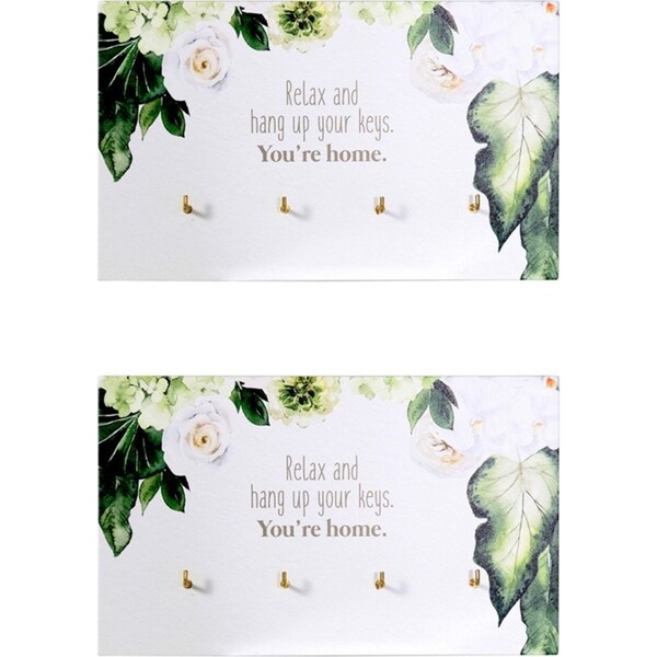 2x Splosh Greenhouse Relax 20cm Wood Key Hanger Home Hanging Organiser White