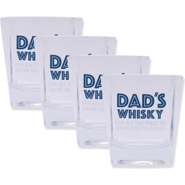 4x Splosh Fathers Day Dad's 8cm Whisky Glass Wine/Gin Drinking Cup Clear