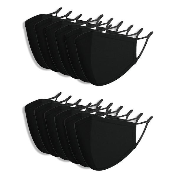 12x Splosh Adult Reusable Face Mask/Cover w/ Adjustable Strap 12y+ Black