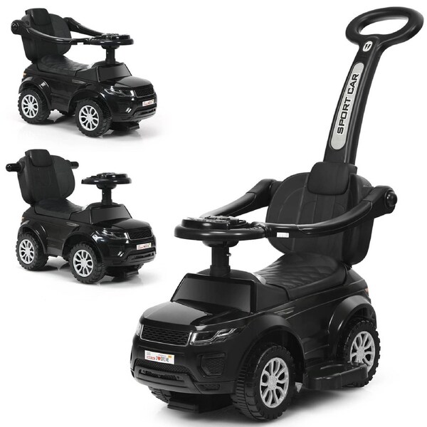 Costway 3in1 Metal Bike Music Handle Ride On Toy Mini Toy Storage Horn Car Foot Pedal Guardrail Scooter No Pedal Push Age 1.5-3 Black