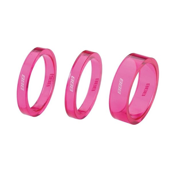 BBB Cycling TransSpace 1-1/8 2X 5mm 1X 10mm Pink Trans - Pink
