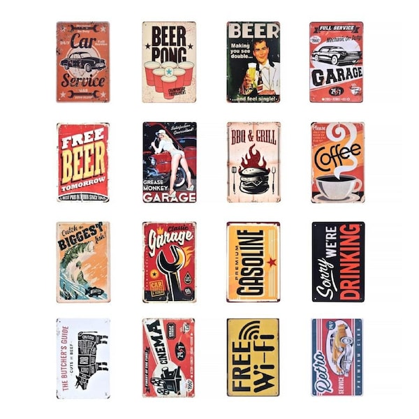 2 pc Vintage Rustic Look Metal Tin Signs 30 x 20cm