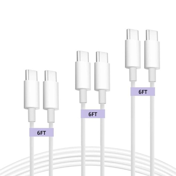 3PCS USB C to USB C 100W [2m] Type C Charging Cable for iPhone 15/Pro/Plus/Pro Max, iPad Mini 6/Pro 2021/Air 4, MacBook Pro 2020, Samsung, Huawei (White)