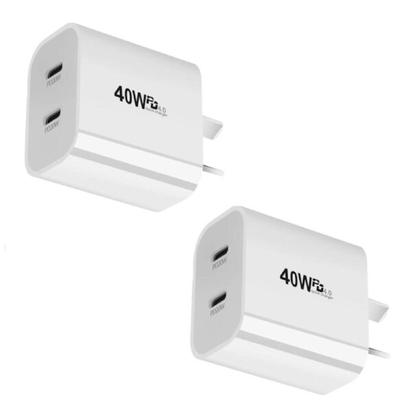 2PCS 40W Dual Type C PD Fast Wall Charger Adapter For For IOS, Android & All Type C Devices