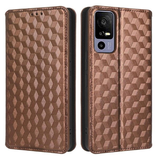 For Tcl 40r 5g Cell Phone Case Wallet Pu Leather Rhombus Pattern Imprinted Magnetic Closure Stand Cover