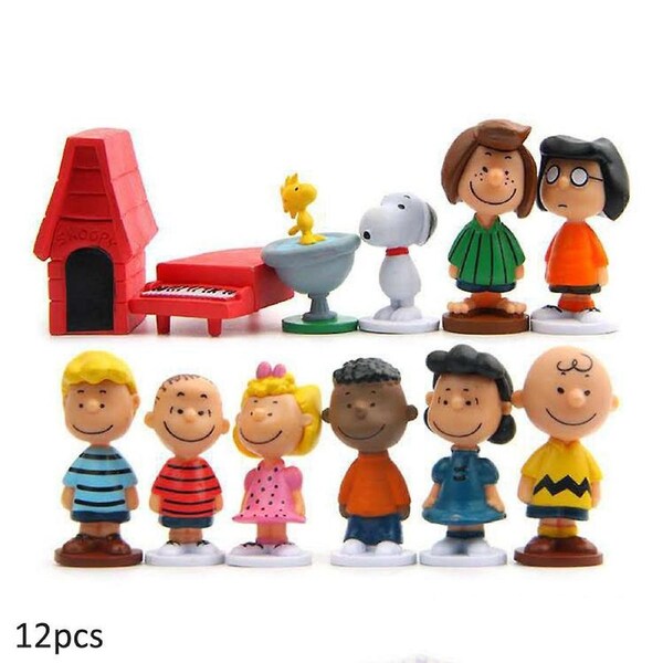 12Pcs Peanuts Snoopy Figures Toys Set Figurine Collectible Models Kids Birthday Cake Toppers Decoration Gift