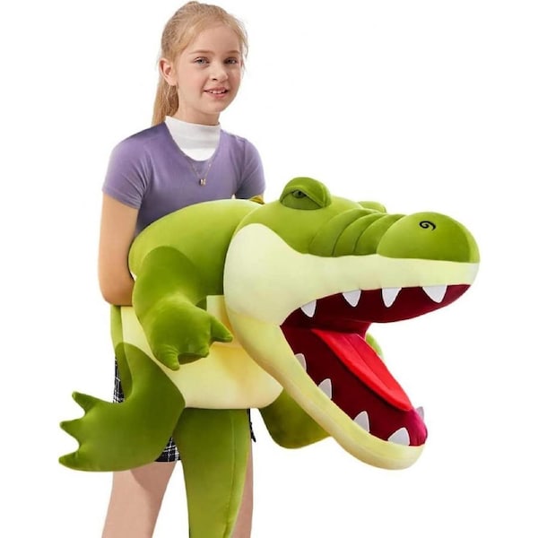 Realistic crocodile plush giant crocodile stuffed animal soft green crocodile pillow decoration Christmas gift, grass green/31.5 '