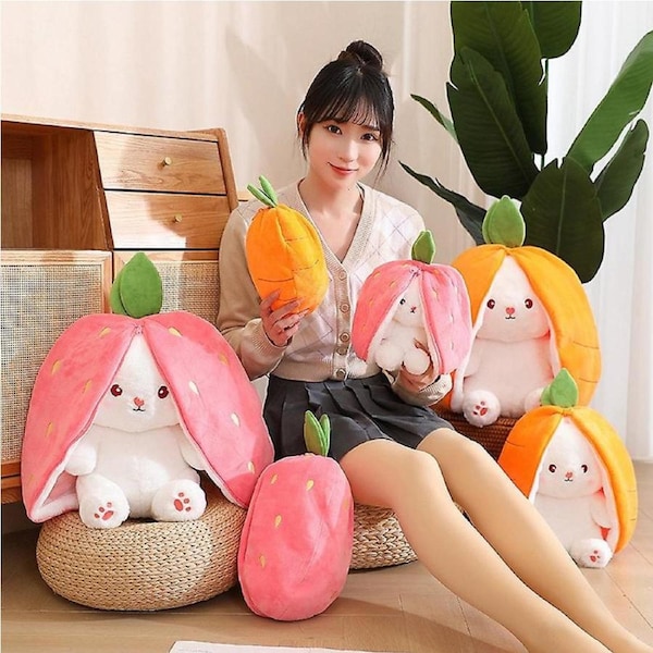 Creative Funny Doll Carrot Rabbit Plush Toy Cute Carrot Strawberry Turn Into Rabbit Plush Toy For Kids Girls Birthday Gifts