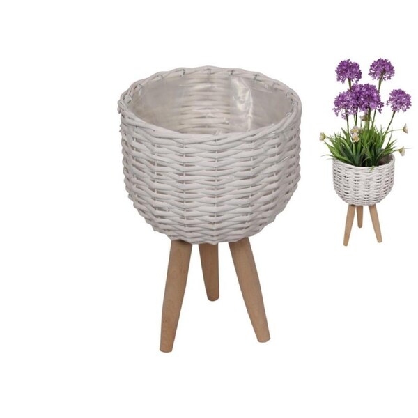 20Wx30H White Wicker Pot Holder with Legs