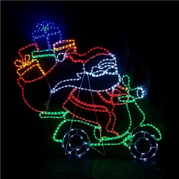 Christmas LED Motif Santa Riding Scooter 122x112cm Animated Wheels Outdoor Decor Display