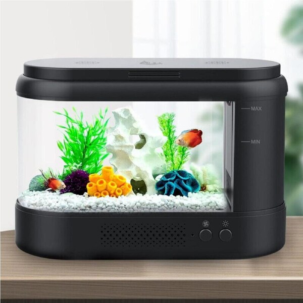 Hygger Small Betta Fish Tank with LED Light - Black