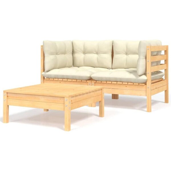 3 Piece Outdoor Lounge Set With Cushions Solid Wood Pine Garden Sofa 63.5x63.5cm