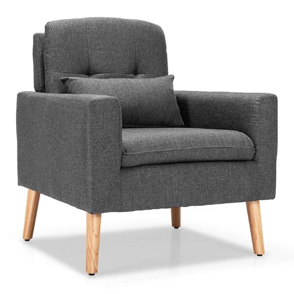 Costway Modern Leisure Chair Accent Lounge Armchair Ergonomic Single Sofa w/Waist Pillow & Backrest Home Office Grey