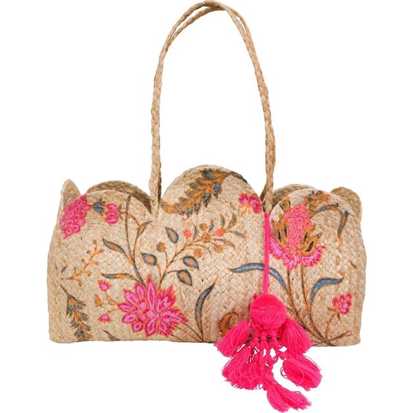 LVD Jute Bag Floral Scallop Print Womens Shoulder Handbag Carrier 40x30cm
