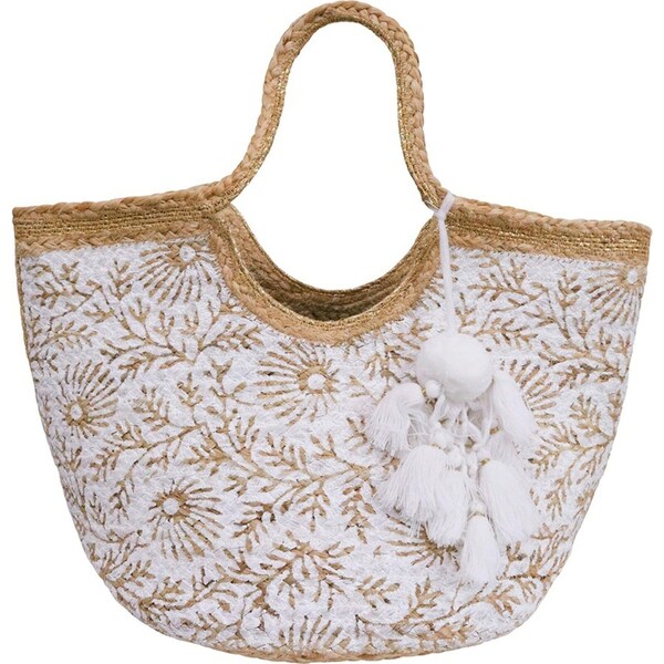 LVD Jute Shopper Chloe White Womens Elegant Shoulder Handbag Carrier 50x30cm