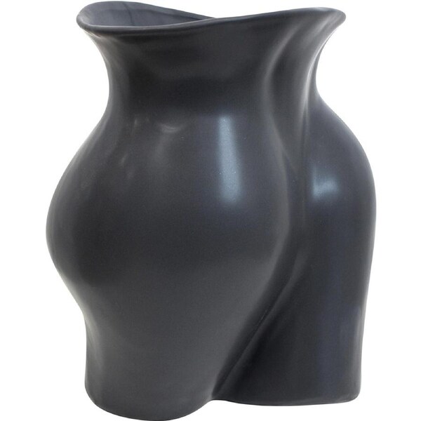 LVD Ceramic Curvaceous Flower Vase Decorative Tabletop Home Decor Matt Black