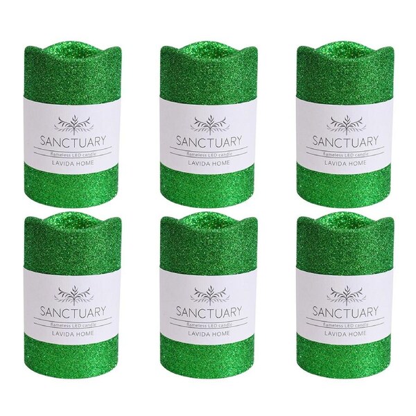 6x LVD Flameless Candle Medium Green Decorative Home/Lounge Decor 7.5x11.5cm