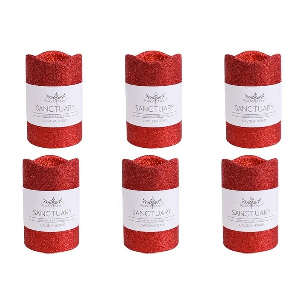 6x LVD Flameless Candle Medium Ruby Decorative Home/Lounge Decor 7.5x11.5cm