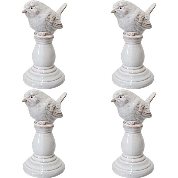 4x LVD Ceramic Ornament Lark Bird Decorative Statue Figurine Home Decor White