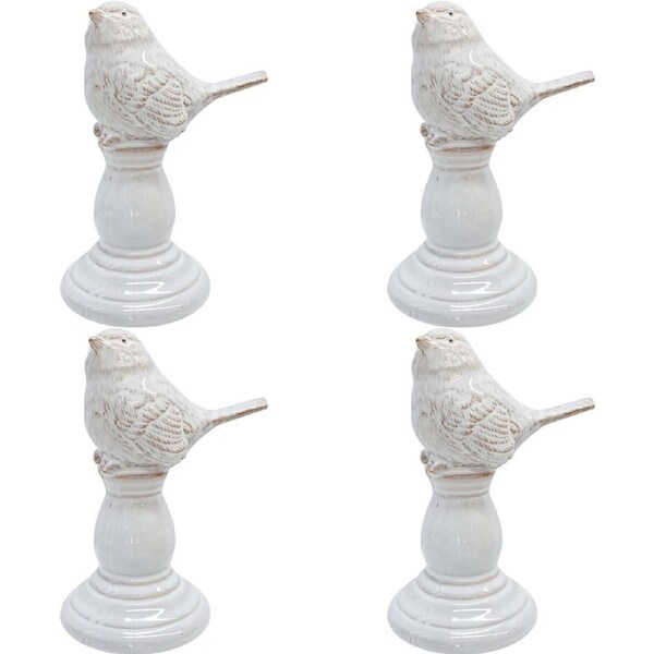 4x LVD Ceramic Ornament Lark Bird Singing Decorative Statue Home Decor White