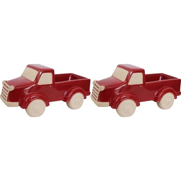2x LVD Ceramic Planter Pot Ornament Red Ute Decorative Tabletop Decor Statue