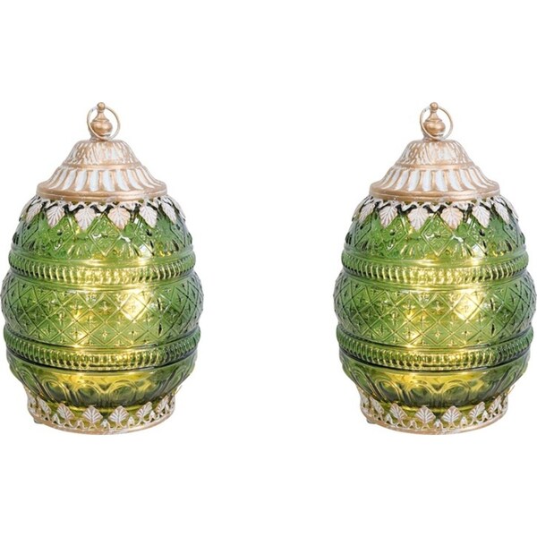 2x LVD Lantern LED Moroc Avocado Decorative Lighting Tabletop 18.5cm Home Decor