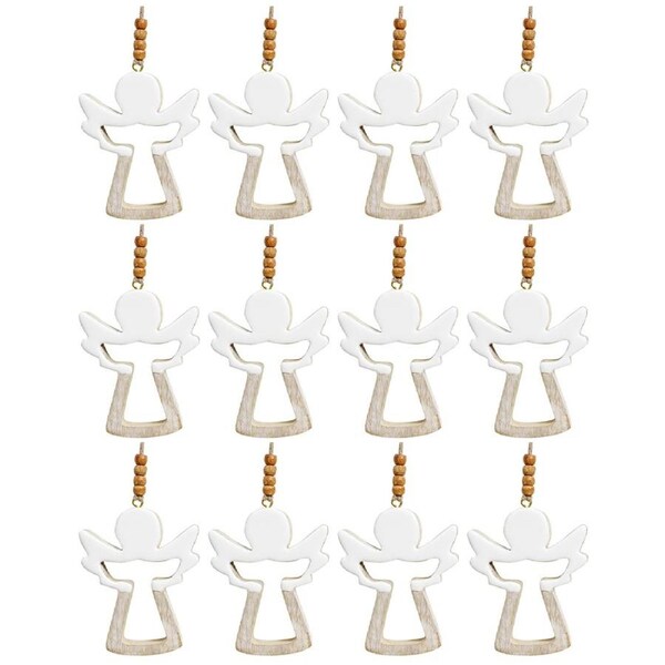 12x LVD Wooden Ornament Open Angel Hanging Seasonal Decorative Home Decor Asst