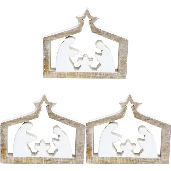 3x LVD Wooden Ornament Nativity Scene Medium Seasonal Decorative Home Decor 17cm