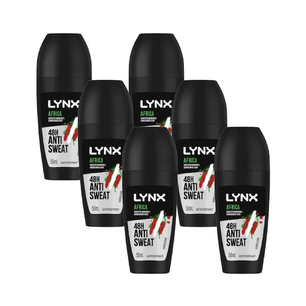 6 x Lynx Antiperspirant Roll On Deodorant Africa 50mL