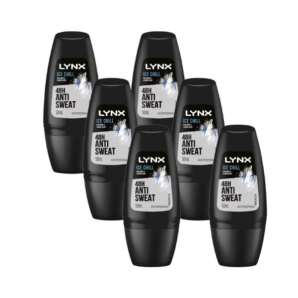 6 x Lynx Antiperspirant Roll On Deodorant Ice Chill 50mL