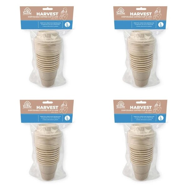 4x 40pc EcoSouLife Harvest Coffee Cup w/Lids Beverage Dining Tableware Set 236ml