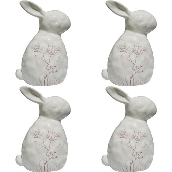 4x LVD Porcelain Rabbit Ornament Large Frenchie Blush Decorative Home Decor