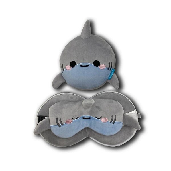 2pc Relaxeazzz Kids/Children Shark Travel Pillow Plush Toy/Sleeping Eye Mask GRY
