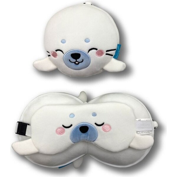 2pc Relaxeazzz Kids/Children Seal Travel Pillow Plush Toy/Sleeping Eye Mask WHT