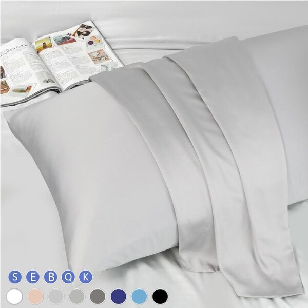 LINENOVA 100% Pure Bamboo Pillowacses Silky Soft Cooling Hypoallergenic Pillow Cases Standard / White